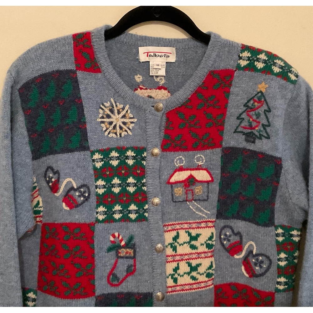 Talbots Med Wool Patchwork Embroidered Granny Squ… - image 2